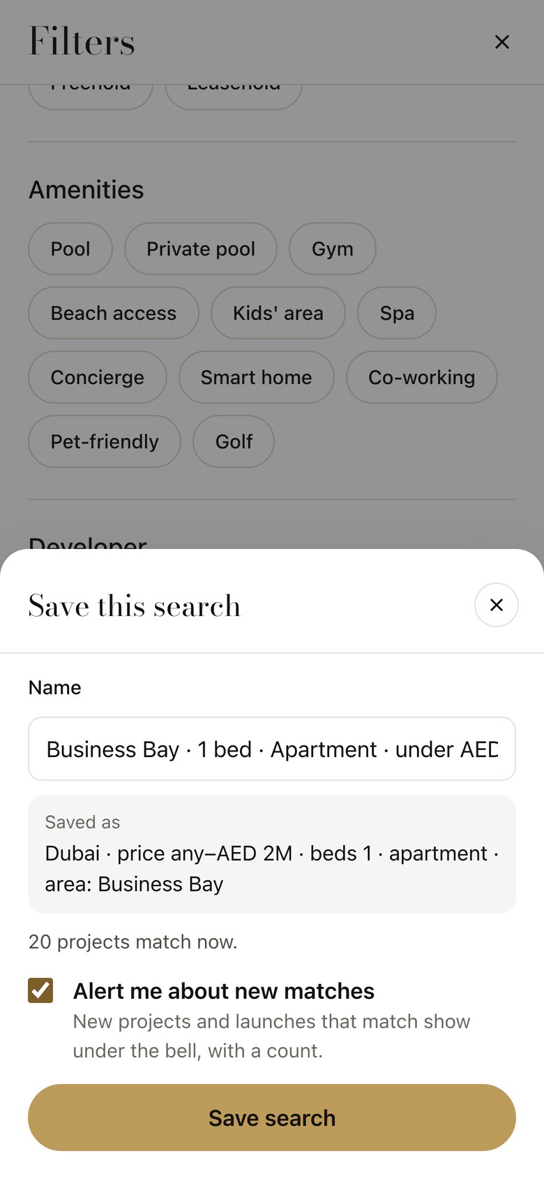 Save this search, with an alert for new matching projects